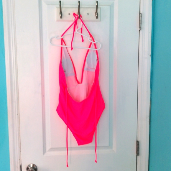 Zaful Hot Pink Low Cut One Piece Swimsuit - Picture 2 of 3